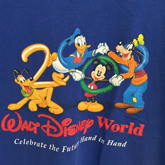 Y2K Disney millennium Celebrate The Future Hand in Hand Blue T-Shirt size XL - Picture 2 of 8